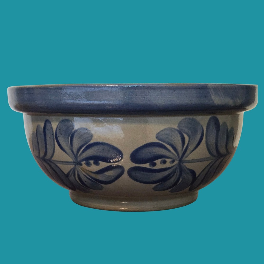 Beaumont Brothers Pottery BBP 1997 Hand Painted Cobalt Blue Stoneware Salt Glaze